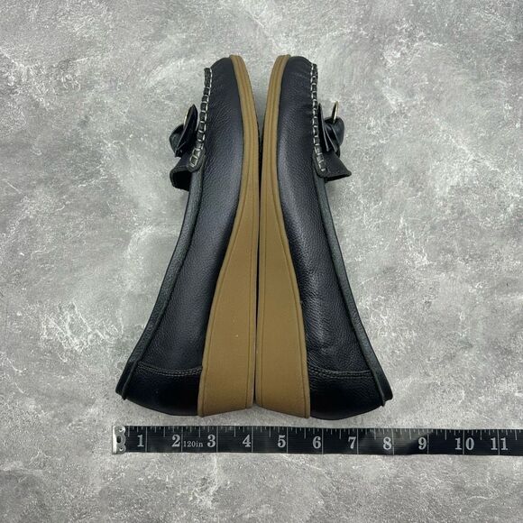 NWB Anne Klein Navy Blue Pebbled Leather Loafer Size 7.5 M Wedge Slip On - Picture 13 of 16